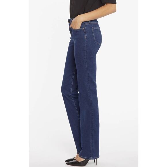 NYDJ jeans Women's Sz 8 Dark Blue Straight Leg Stretch Lift Tuck Casual Glam - Picture 1 of 11